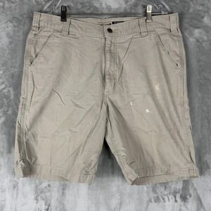Carhartt Men Khaki Canvas Work Utility Shorts Size 36 Paint Splatter
